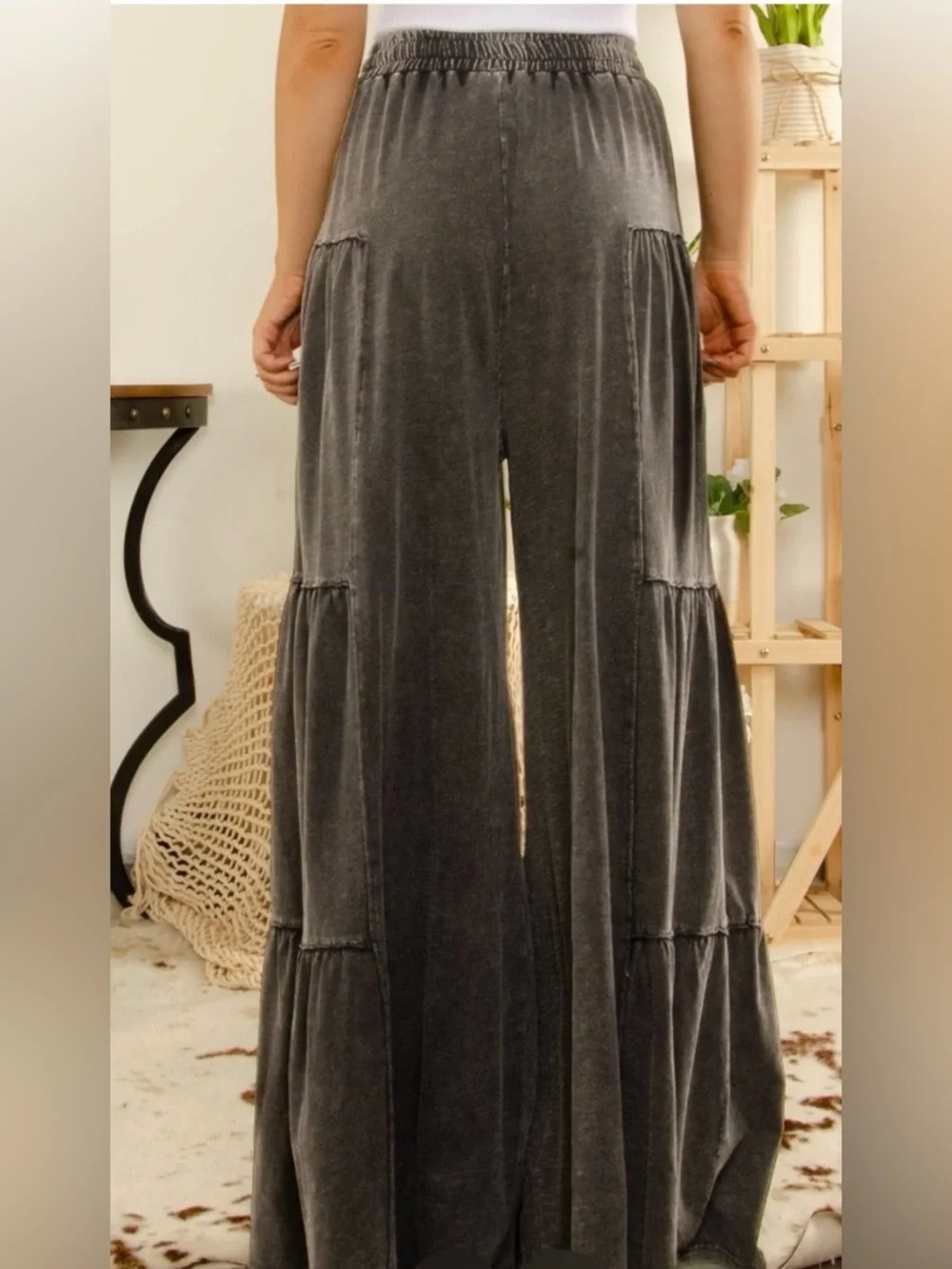Velvet Washed Charcoal Tiered Maxi Skirt - Picture 4 of 11